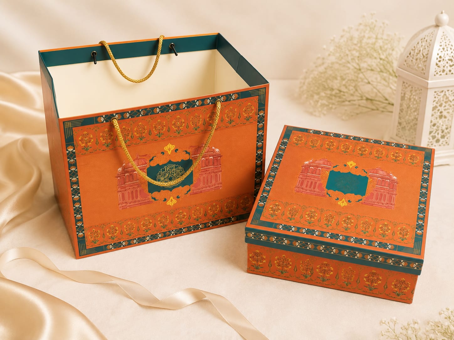 JJ TOP BOTTOM WITH CARRY BAG 8*8*3.5 — Wholesale festival-diwali Box IMPACK
